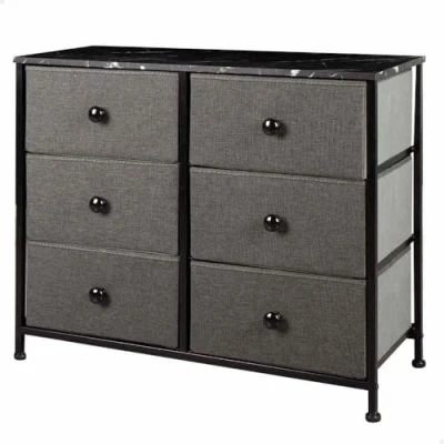Afbeelding van AKTIVE 18408 Max Home Multifunctionele commode voor slaapkamer, 6 stoffen laden, 80 x 30 62 cm, stalen structuur, houten plaat, grijs/zwart, met nivelleringssysteem, organisatie, opslag