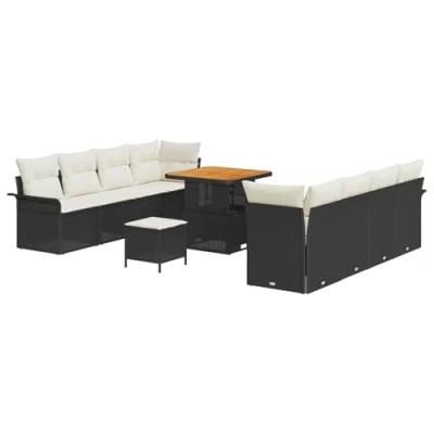 Afbeelding van vidaXL 11 delig tuinbankstel met kussens zwart poly rattan acacia