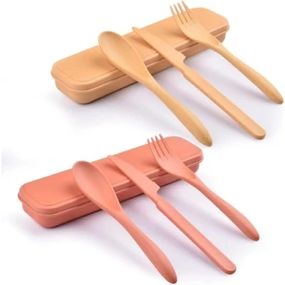Afbeelding van 2 Sets Herbruikbare Bestekset met Case, Travel Vork Mes Lepel Set, Draagbare Plastic Bestek Set voor Picknick School Kantoor Lunch (2)