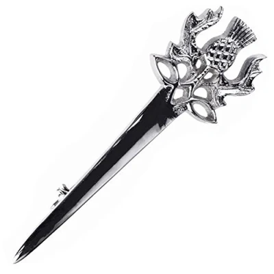 Afbeelding van The Scotland Kilt Company Schotse Hoogland Distel Top Massief staal Zwaard Pin Voor Kilts Chrome Finish Roestvrije Veilige Koppelingspeld, Eén maat, Gelegeerd