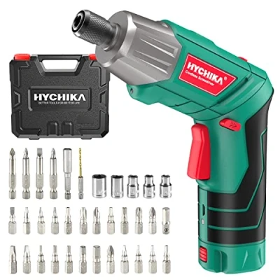 Afbeelding van HYCHIKA BETTER TOOLS FOR LIFE,Draadloze Accuschroevendraaier 6N.m, 2.0Ah 3.6V Elektrische Schroevendraaier met 36 Accessoires, DC Opladen USB kabel, Draagtas,Geel