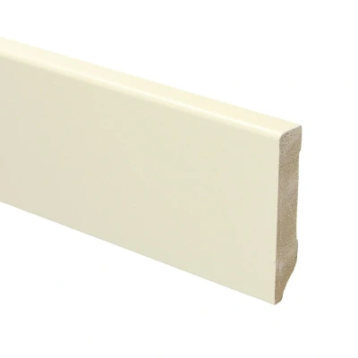Afbeelding van Sfeerplinten MDF Moderne Plint 70x12 mm Creme wit Voorgelakt RAL 9001 5 stuks Lengte 2.4m Voordelig plinten kopen Eenvoudige installatie met montagekit of spijkers