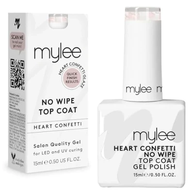 Afbeelding van Mylee Hartconfetti No Wipe Gel Nagellak Top Coat 15ml UV/LED Nail Art Manicure Pedicure voor professioneel &amp; thuisgebruik Langdurig en gemakkelijk aan te brengen