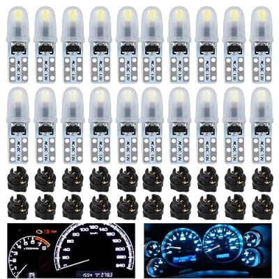 Afbeelding van Nizirioo Glazen sokkellamp, set van 20, DC 12 V T5 ledlampen met draaisluiting, led snelheidsmeter, snelheidsmeter licht, auto, gloeilamp, snelheidslamp, signaallamp (ijsblauw + blauw)