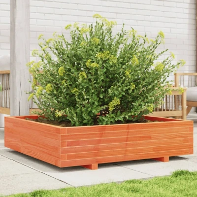 Afbeelding van Plantenbak 100x100x26,5 cm massief grenenhout wasbruin