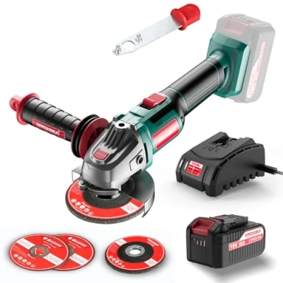 Afbeelding van Haakse Slijper 18V, Hychika Accuslijpmachine 115 Mm En 8500 Tpm, 4,0 Ah Batterij, Snel Opladen, 5 Slijpschijven Voor Slijpen, Snijden Polijsten, 3 Standen Verstelbare Handgreep