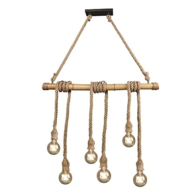 Afbeelding van Reality Leuchten Hanglamp Wilma R30130626, bamboe bruin, sisal excl. 6x E27