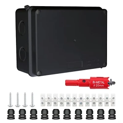 Afbeelding van LANUCN 10 weg aansluitdoos met aansluitblokken, 150x110x70mm IP65 waterdichte elektrische aansluitdoos, buiten IP classificatie aanpasbare behuizing voor CCTV (zwart)