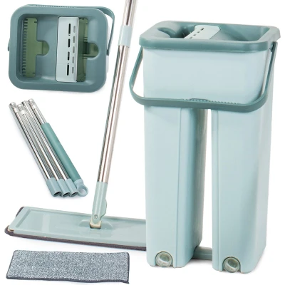 Afbeelding van Handy Mop Dweilsysteem Vloerwisser Emmer met wringer Vlakke dweil een tweekamerpers, dweil, emmer,