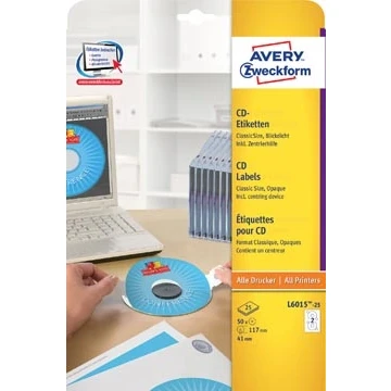 Afbeelding van Etiket Avery Zweckform L6015 25 CD wit 50stuks