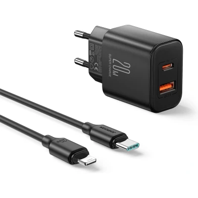 Afbeelding van Joyroom 20W PD+QC Oplader inclusief USB C naar kabel 1 Meter Zwart