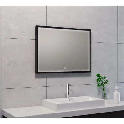 Afbeelding van Wiesbaden Avi spiegel rechthoek met LED, dimbaar en spiegelverwarming 70 x 50 cm mat zwart