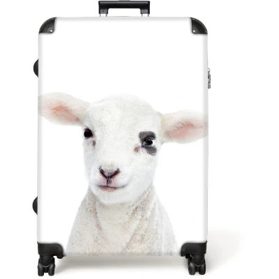 Afbeelding van NoBoringSuitcases.com® Koffer groot Reiskoffer lichtgewicht Lam Wit Dieren Natuur Rolkoffer met 4 wielen Grote trolley XL 98 liter bagage