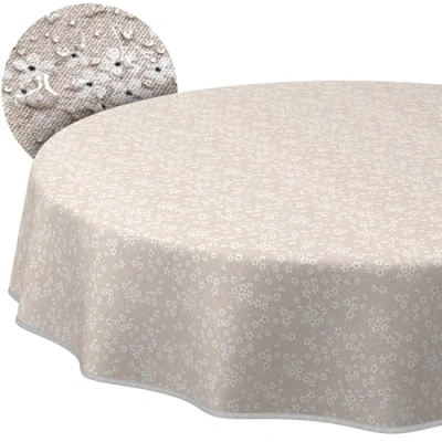 Afbeelding van ANRO Tafelkleed, tafellinnen, textiel, katoen, polyester, wasbaar, onderhoudsvriendelijk, in rond, ovaal, rechthoekig, paars, beige, 140 cm, met zoom, omzoomd