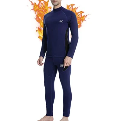 Afbeelding van MEETWEE Herenondergoedset, sportbasislaag, shirt met lange mouwen + broek, Quick Dry Sou kleding voor training, skiën, hardlopen, wandelen, Blauw, M