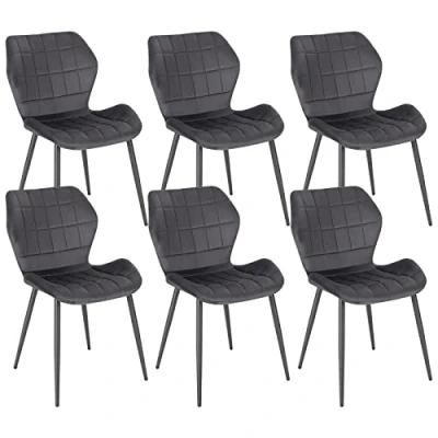 Afbeelding van WOLTU eetkamerstoelen set van 6, keukenstoel, gestoffeerde stoel, woonkamerstoel met rugleuning, fluwelen metalen poten, donkergrijs, BH356dgr 6
