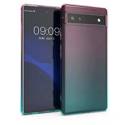 Afbeelding van kwmobile Hoesje compatibel met Google Pixel 6a Transparant telefoonhoesje kleurverloop tweekleurig donkerroze/blauw/transparant