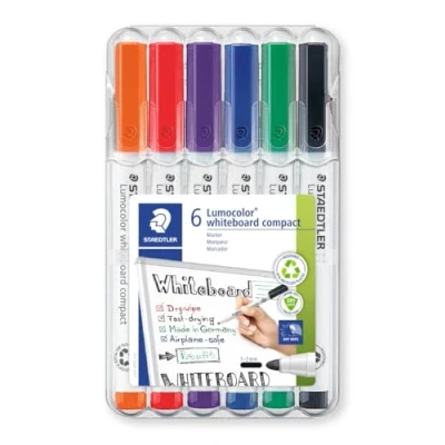 Afbeelding van Staedtler Whiteboardmarker Lumocolor Compact, Opstelbare Box Met 6 Stuks In Geassorteerde Kleuren