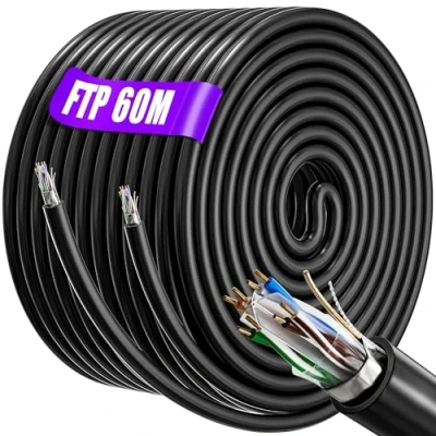 Afbeelding van Internet Kabel 60 meter, Ethernet 60m Bulk Netwerkkabel FTP PiMF Afscherming, CAT6, AWG23, CCA, RJ45 Snelle gegevens LAN Gigabit Internetverbinding Ideaal voor Gameconsoles Router Modem