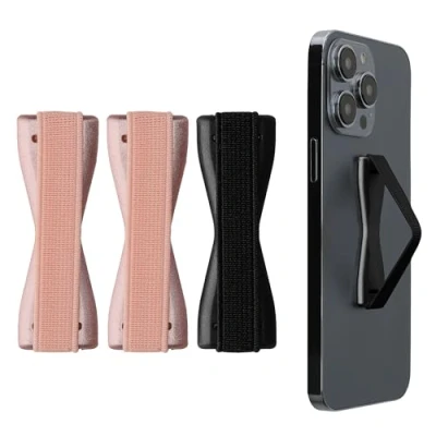 Afbeelding van kwmobile vingerhouder voor smartphone Vingergreep telefoon Zelfklevende finger holder Set van 3 In roségoud / donkergrijs