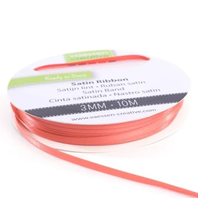 Afbeelding van Vaessen Creative Satijnen lint 3 mm x 10 m pastelrood, lint, decoratief linten om te knutselen, stoffen voor bruiloft, doop en verjaardagscadeaus