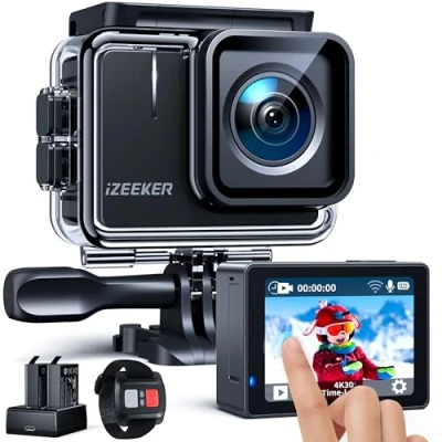 Afbeelding van iZEEKER Actie Camera iA100 4K 30FPS 20MP met Touchscreen 40M Waterdichte Onderwatercamera WiFi EIS 170 Groothoekhelmcamera 2x1050mAh Batterijen 2.4G Afstandsbediening en Accessoireset