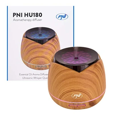 Afbeelding van Aromatherapie diffuser PNI HU180 voor etherische oliën, ultrasone geluid, 400 ml, timer, 7 kleuren led, automatisch sluiten, houtnerf