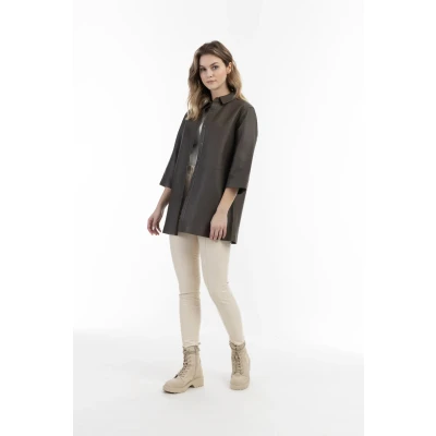 Afbeelding van Leren overhemd DREIMASTER S / Taupe 100% Lamsleer