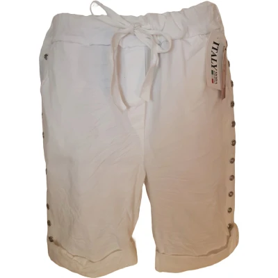Afbeelding van Dames korte broek met aantrekkoord en sierknopen aan zijkant wit One size 38/44