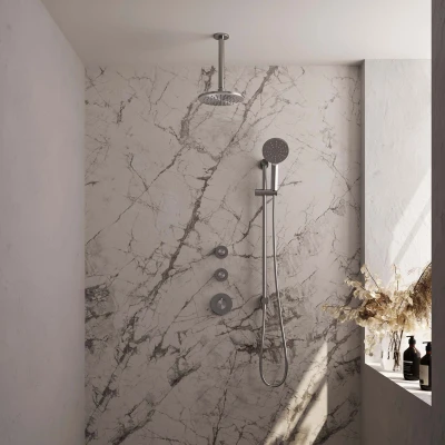 Afbeelding van Brauer Brushed Edition Regendoucheset inbouw hoofddouche 20cm plafondarm 3 gladde knoppen handdouche rond standen PVD geborsteld RVS