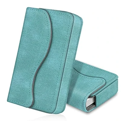 Afbeelding van Fintie Visitekaarthouder, kaartenetui, premium kunstleer, handgemaakte creditcardhoes met magneetsluiting voor dames en heren, Jeanslook turquoise, kartenetui, Modern