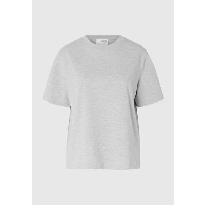 Afbeelding van Selected Femme BOXY FIT Tshirt basic, Dames, Maat: Medium, Light grey melange