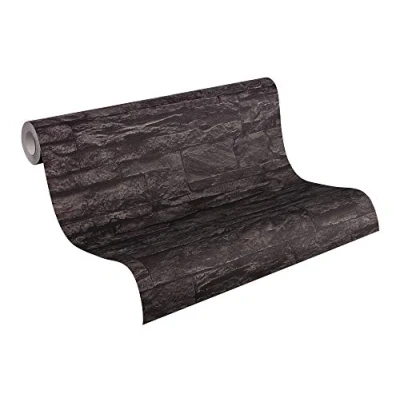 Afbeelding van A.S. Création 7071 23 vliesbehang Best of Wood and Stone behang in steen look, fotorealistisch steenbehang natuursteen, grijs zwart, 10,05m x 0,53m