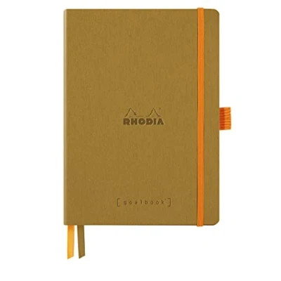 Afbeelding van RHODIA 117811C Carnet Souple Bullet Journal Goalbook Or A5 Pointillés Dot 240 pages Papier Clairefontaine Ivoire 90g 2 Rubans, Fermeture Élastique Couverture Simili Cuir