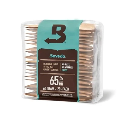 Afbeelding van Boveda voor sigaren/tabak 65% RV 2 way vochtregeling Maat 60 gebruik met elke 25 sigaren in een humidor Gepatenteerde technologie Hersluitbare zak 20 stuks
