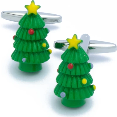 Afbeelding van Manchetknopen Kerstboom Groen met Rood en Geel
