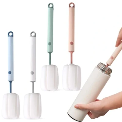 Afbeelding van 4 stuks flessenborstelspons, 27 cm lange handgreep, reinigingsborstel, flessenreiniger, borstel, flessenborstels, zachte spons, glasborstel voor babyflessen, kopjes, ketel, wijnglazen