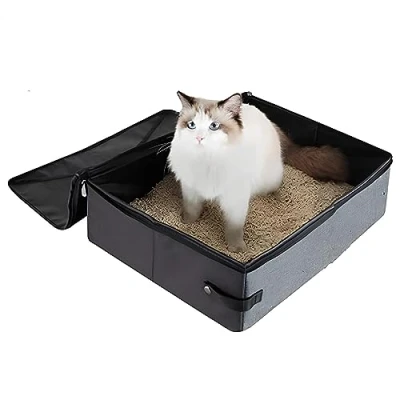 Afbeelding van Draagbare kattenbak, waterdichte kattentoiletten, kattenbak reizen voor katten, opvouwbare Oxford doek met overtrek geschikt outdoor, park, thuis (klein, grijs)