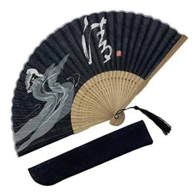 Afbeelding van Eastern Wind balck Japanse zijde hand vouwen fan.handheld opvouwbare rave fan 8.3 inch