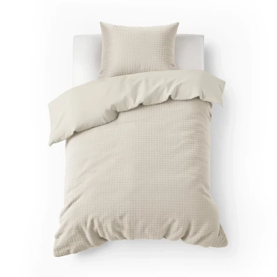Afbeelding van Sleeptime Check Teddy Dekbedovertrek Eenpersoons 140X200/220 + 1 x kussensloop 60x70 Creme