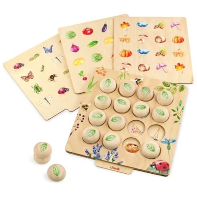 Afbeelding van Ulanik Bladeren van geheugenspellen vanaf 3 jaar, geheugen 3, houten bordspellen voor kinderen 4, 5, 6, 7 en 8 educatieve spelletjes kleuterschoolspellen, 16 stuks