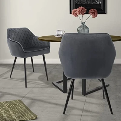 Afbeelding van Eetkamerstoel Set van 2 Antraciet Fluwelen Bekleding met Metalen Poten incl. Montagemateriaal ML Design