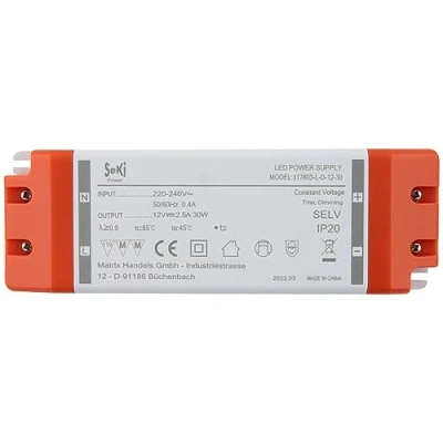 Afbeelding van SeKi 12 V DC 30 W 2,5 A constante spanning LED driver TRIAC dimbaar, transformator, schakelvoeding; geen minimale belasting, ruis/led flikkering, MM goedkeuring