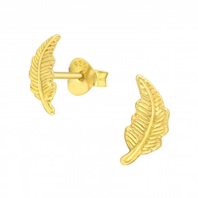 Afbeelding van Zilveren oorbellen Oorstekers Gold plated oorstekers, veertje