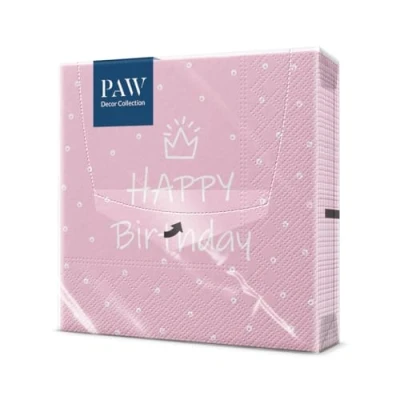 Afbeelding van PAW Papieren Servetten 3 laags (33 x 33 cm) I 20 Stuks Perfect voor Feesten, Verjaardagen, Vieringen Verjaardag Tafeldecoratie Kleurrijke met Motief Speciale Dag Lichtroze