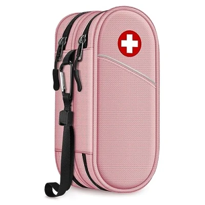 Afbeelding van SITHON EpiPen Medische Draagtas, Draagbare Dubbellaagse EHBO tas, Geïsoleerde Medicijntas Organizer voor 2 EpiPens, Astma inhalator, Antihistaminicum, Auvi Q, Allergiemedicijnen Essentials (Roze)