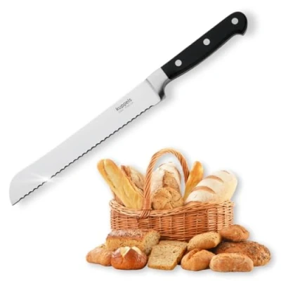 Afbeelding van Kuppels SOLID Broodmes met gekartelde rand, 20 cm lemmet, scherp en snijvast, gepolijst roestvrij, ergonomisch houten handvat, broodmes, zaagmes