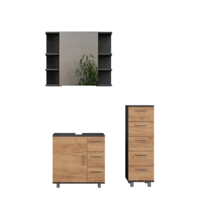 Afbeelding van Vicco Badkamermeubelset Ilias, antraciet/Goldkraft eiken, 3 delig, met midi kast