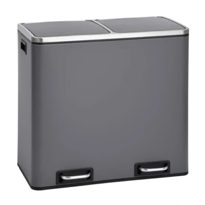 Afbeelding van SVITA TM2X24 Pedaalemmer, 48 liter, afvalemmer, vuilnisemmer, design afvalscheiding, prullenmand, keuken orde, uitneembare binnenemmer met handvat, deksel sluitdemper, scheidingssysteem (grijs)