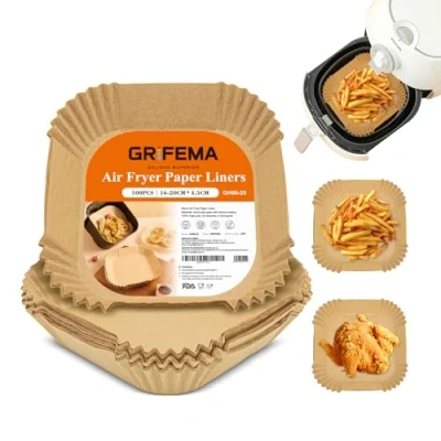 Afbeelding van GRIFEMA 100 stuks bakpapier voor luchtfriteuse, BPA vrij, wegwerppapier, 16 20 cm, 2,2 4,5 l, SGS FSC en FDA, natuurlijk vierkant luchtfriteusepapier airfryer, oven, pannen, magnetron